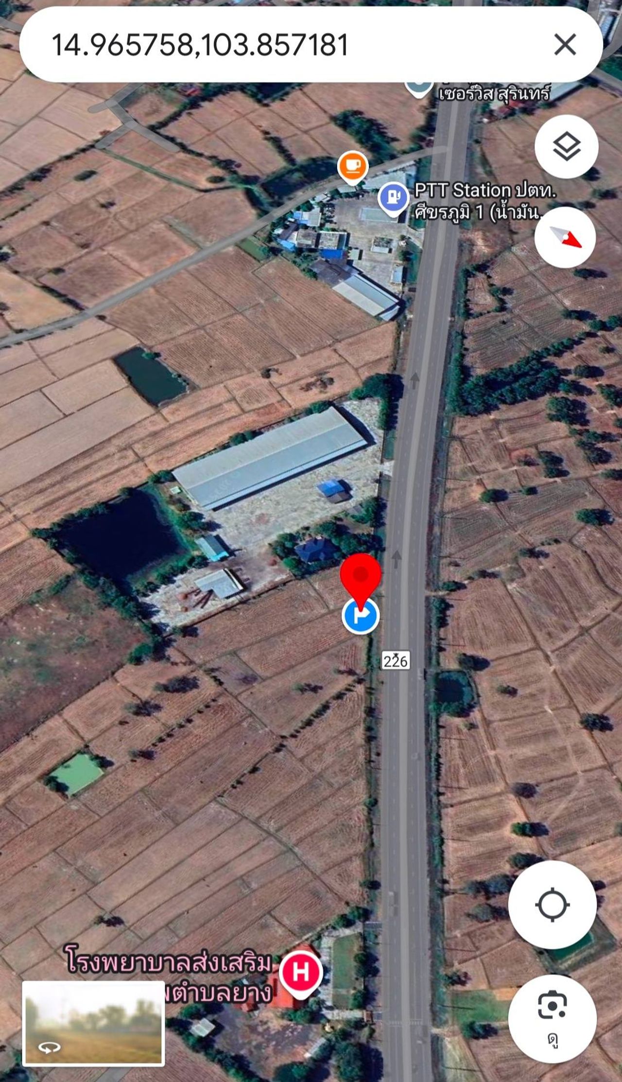 รูปภาพเพิ่มเติม ขายที่ดินติดถนน-226-ศีขรภูมิ-สำโรงทาบ-ใกล้ปั๊มน้ำมัน-ปตท.-บ้านกะลัน-ไร่ละ1.2ลบ. - ลำดับที่ 4