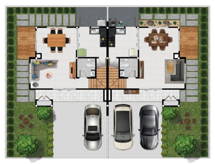 ภาพแบบบ้าน-บ้านแฝด 2 ชั้น หน้ากว้าง 7 ม.